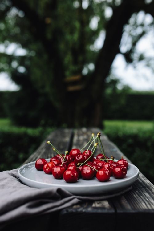 Red Cherries on White Ceramic Plate. Wallpaper in 3487x5230 Resolution