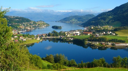 Image aerial view of city near lake during daytime