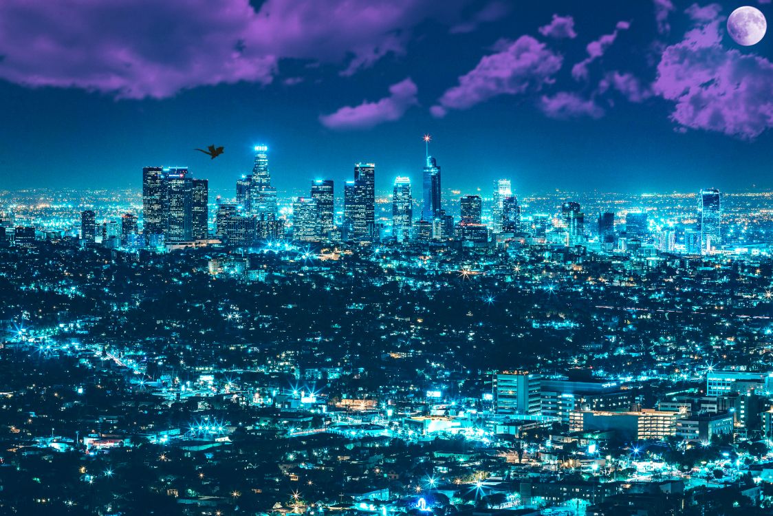 city skyline during night time