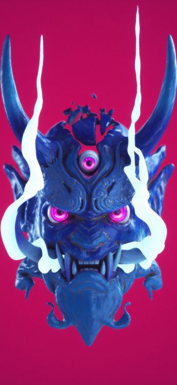 Masque Oni, Ils, Purple, Art, Red. Wallpaper in 1170x2535 Resolution