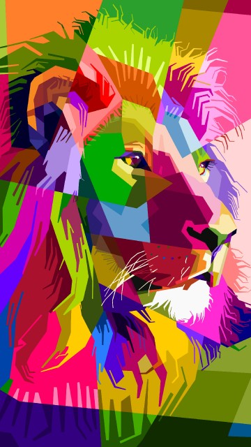 Image purple yellow and pink lion painting