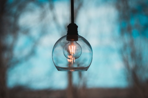 Image black light bulb turned on during daytime