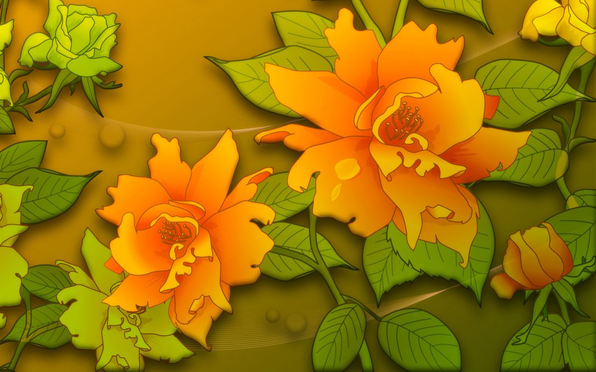 Gelbe Und Grüne Blumenillustration. Wallpaper in 2560x1600 Resolution