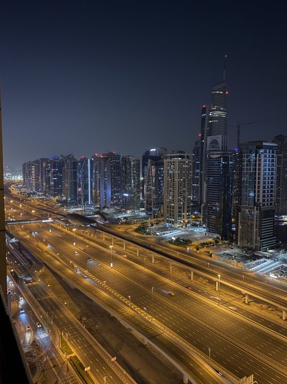 dubai, night, road, metropolis, city