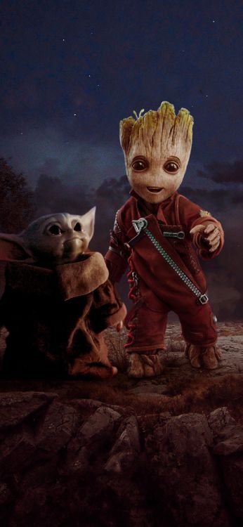 Groot, Grogu, Felidae, Kunst, Kitz. Wallpaper in 1290x2796 Resolution