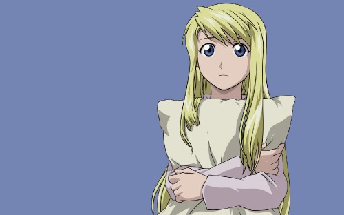 Image blonde haired woman in white dress anime character