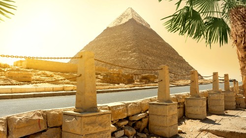 Image pyramid near body of water during daytime