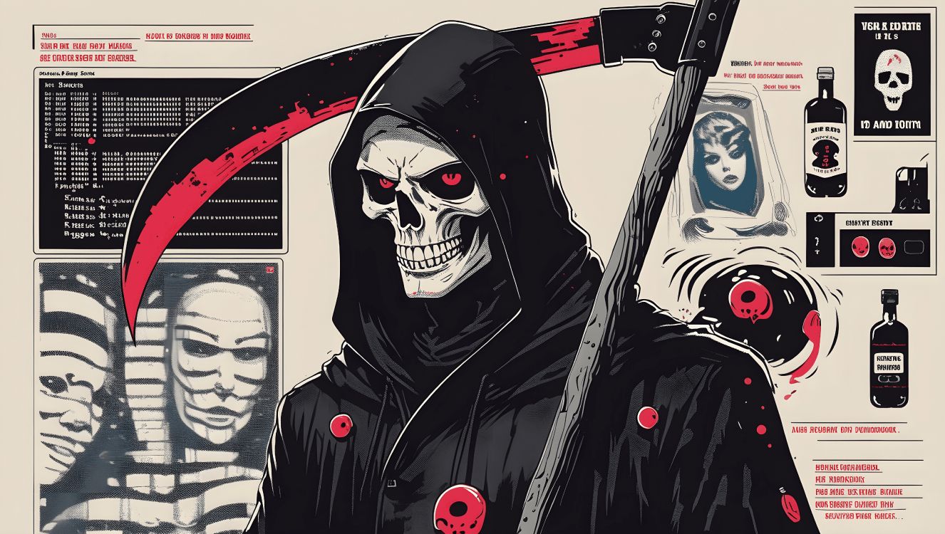 Cráneo, Muerte, Trenza, Guadaña, Calavera. Wallpaper in 5888x3328 Resolution