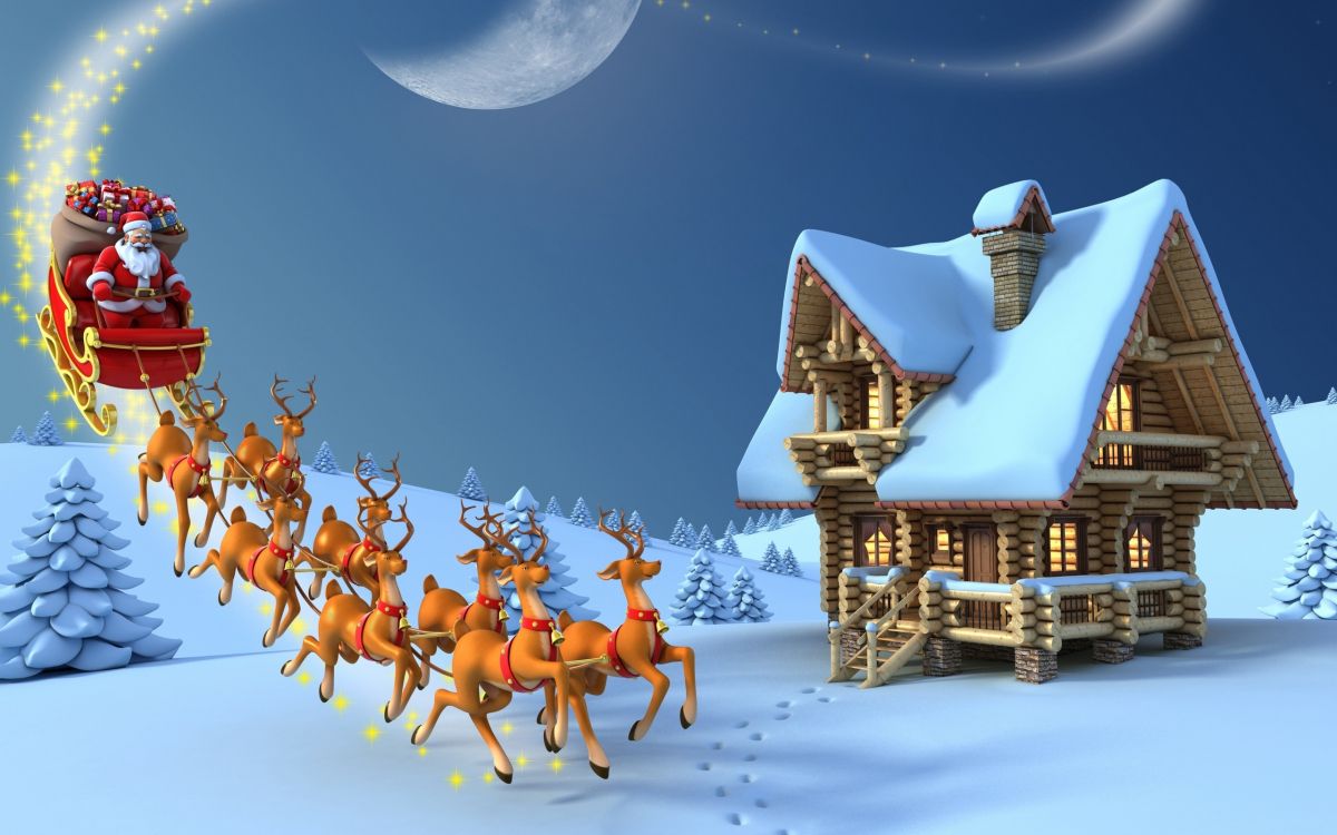 Weihnachtsmann, Weihnachten, Winter, Illustration, Himmel. Wallpaper in 2560x1600 Resolution