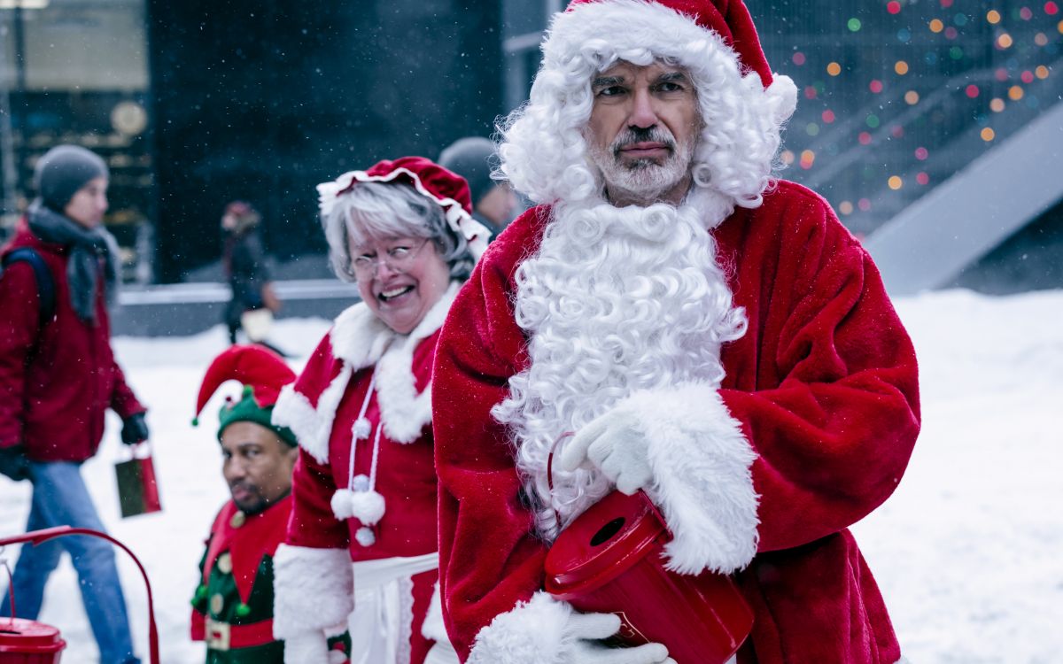 santa claus with children in red robe