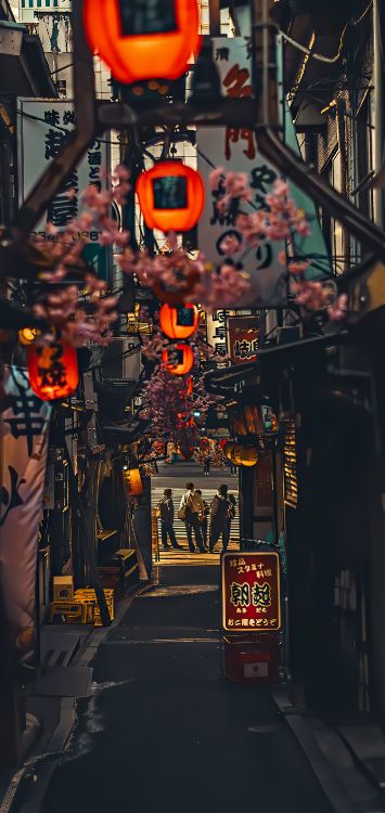 Gasse, Street, Orange, Strom, Nacht. Wallpaper in 1421x3000 Resolution