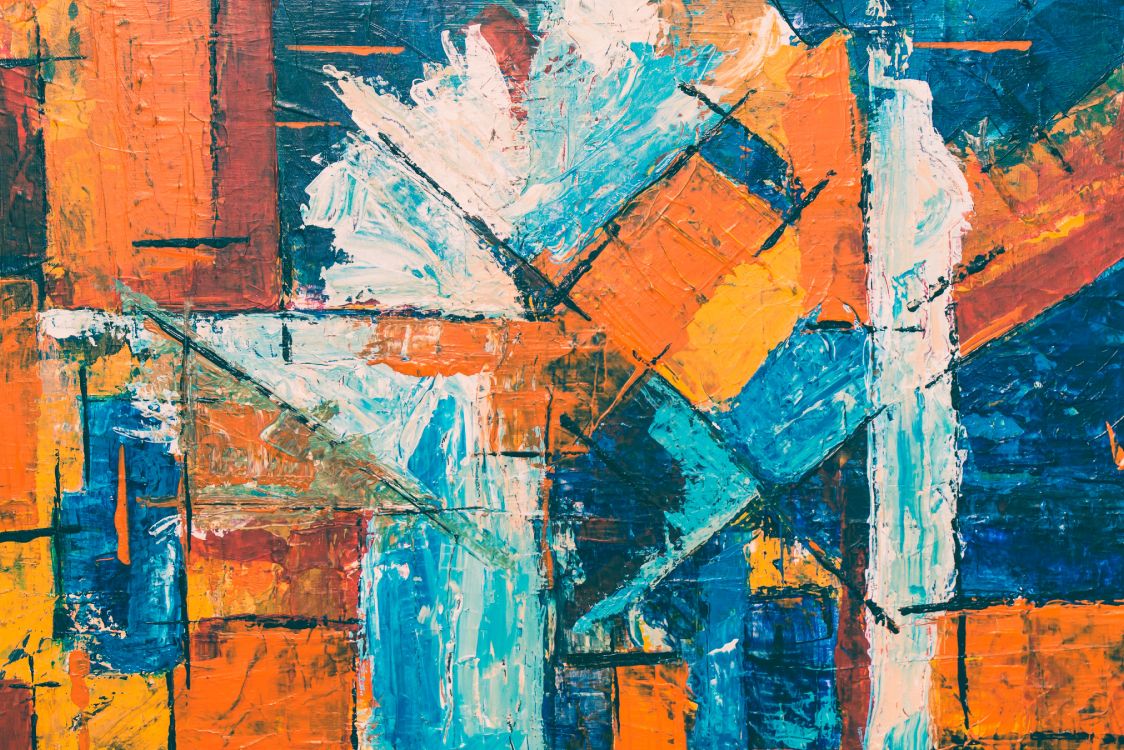 Peinture Abstraite Bleu Orange et Jaune. Wallpaper in 4276x2851 Resolution