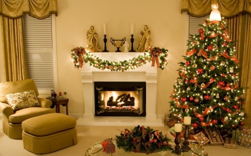 Image Christmas Day, christmas tree, christmas decoration, hearth, living room