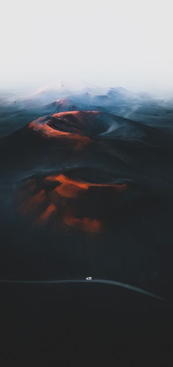 shield volcano, cloud, mountain, slope, dusk