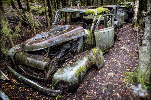 Image vintage car on dirt road