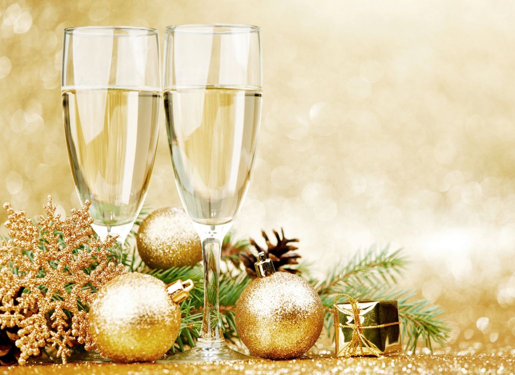 Wallpaper Champagne, New Year, Holiday, Christmas Decoration, Glass ...