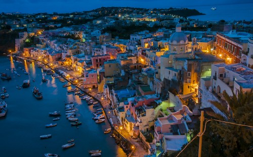 Image aerial view of city buildings during night time