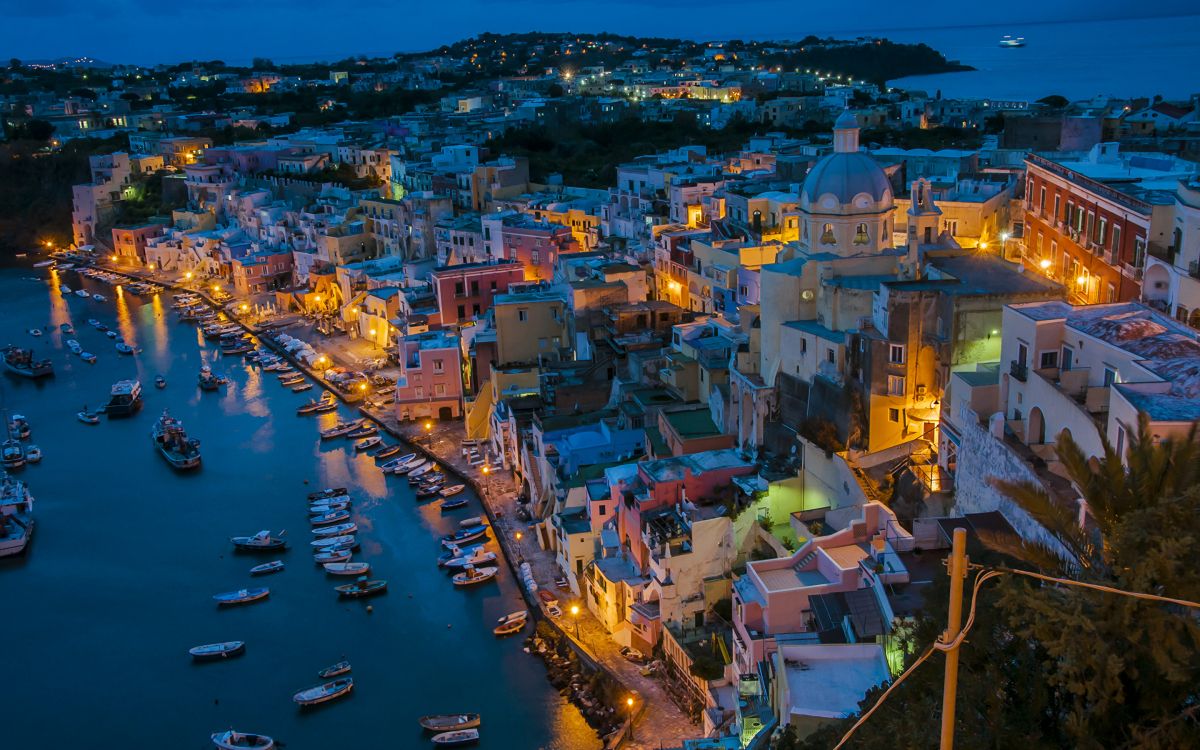 aerial view of city buildings during night time