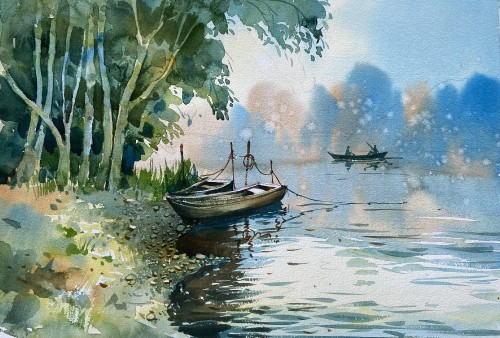 Image watercolor paint, watercolor painting, painting, water, boat