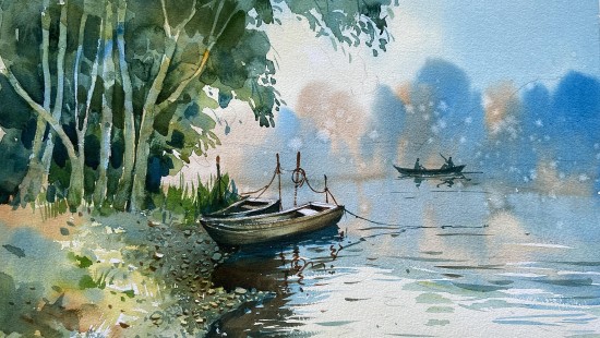 Image watercolor paint, watercolor painting, painting, water, boat