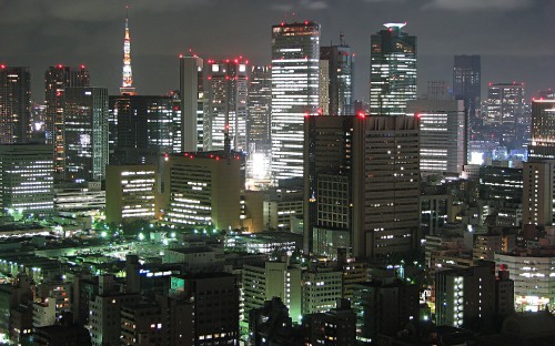 Image high rise buildings during night time