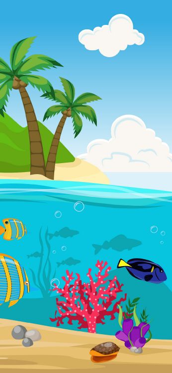 Caricatura, Mar, Ilustración, Planta Leñosa, Aqua. Wallpaper in 1080x2340 Resolution