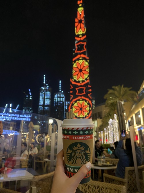 Image dubai, burj khalifa, starbucks new logo 2011, night, tower