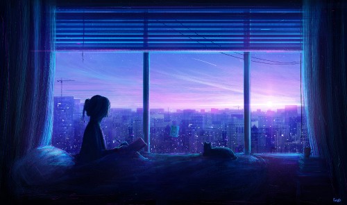 Image alone anime, art, anime, window, blue