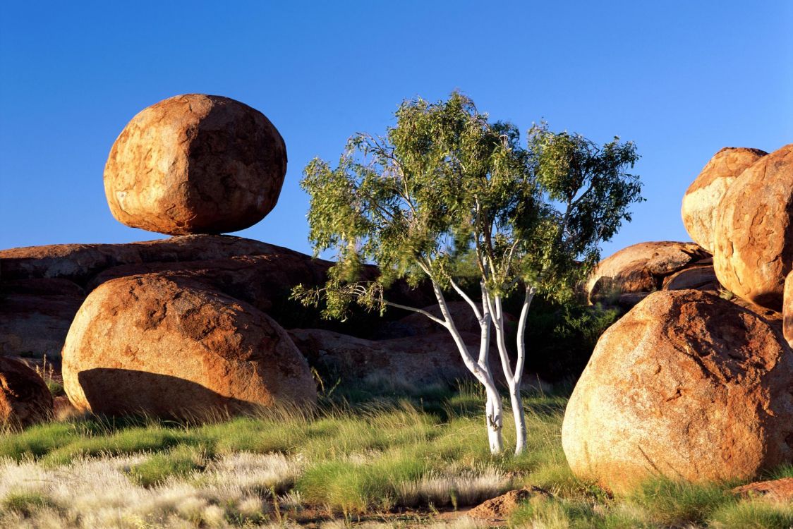 brown rock formation on green grass field during daytime