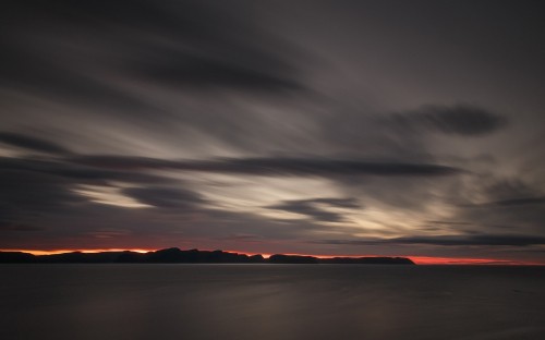 Image body of water under cloudy sky during sunset