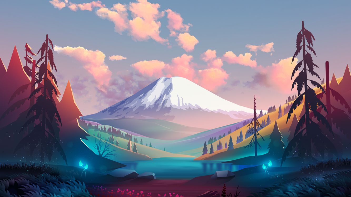 Icono, Arte Digital, Arte, Montaña, Nieve. Wallpaper in 1920x1080 Resolution