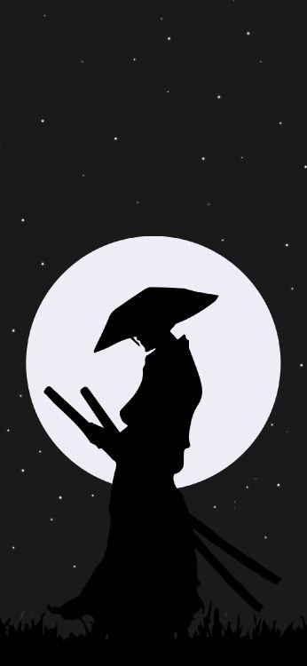 Samouraï, Espace, Noir et Blanc, Silhouette, Illustration. Wallpaper in 1205x2609 Resolution