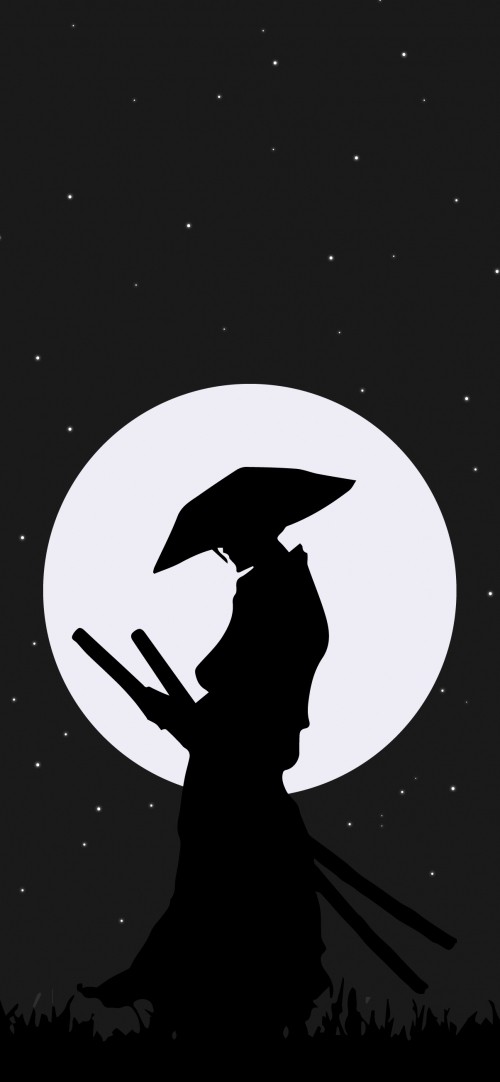 Image samurai, space, black and white, silhouette, illustration