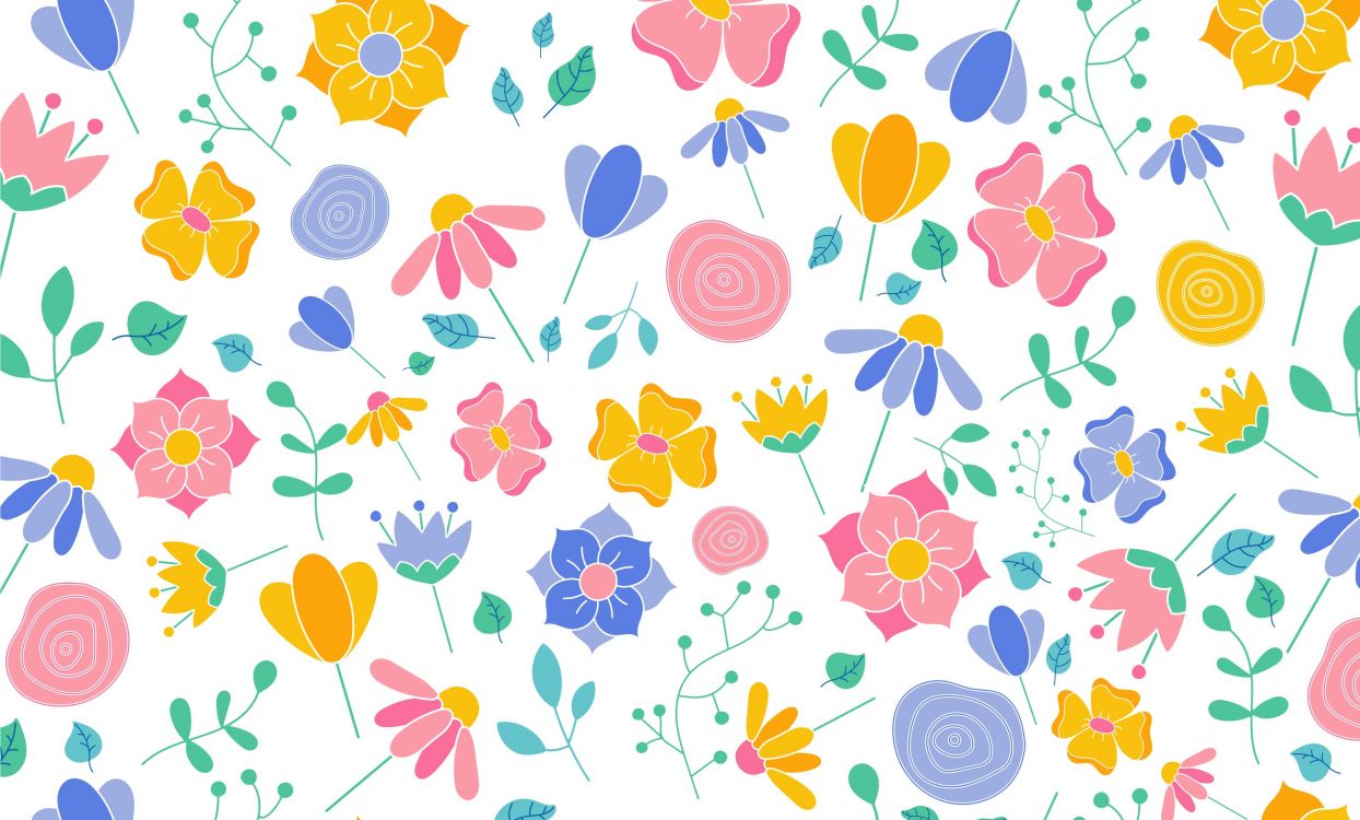 Pink Yellow and Blue Floral Illustration. Wallpaper in 3000x1808 Resolution