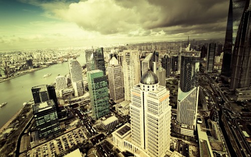 Image aerial view of city buildings during daytime