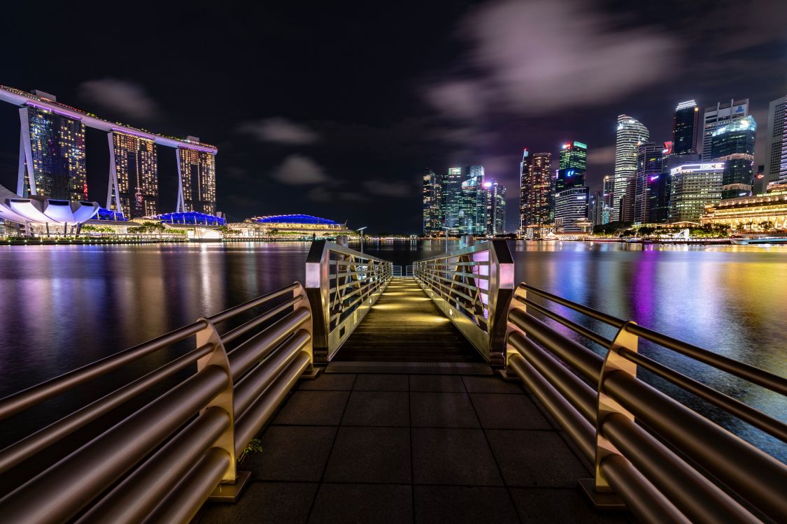 滨海湾新加坡, 城市景观, 大都会, 城市, 紫色的 壁纸 8192x5461 允许