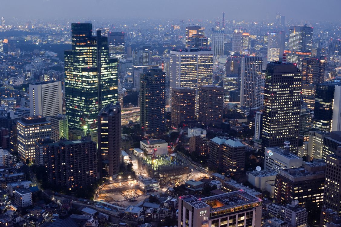 city skyline during night time