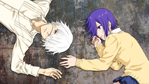 Image purple haired male anime character