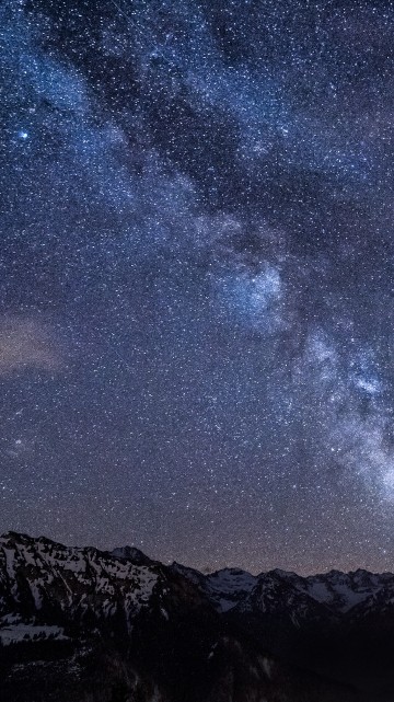 Image black and white mountain under starry night