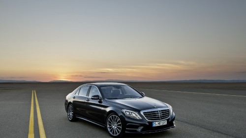 Image black mercedes benz coupe on road during sunset