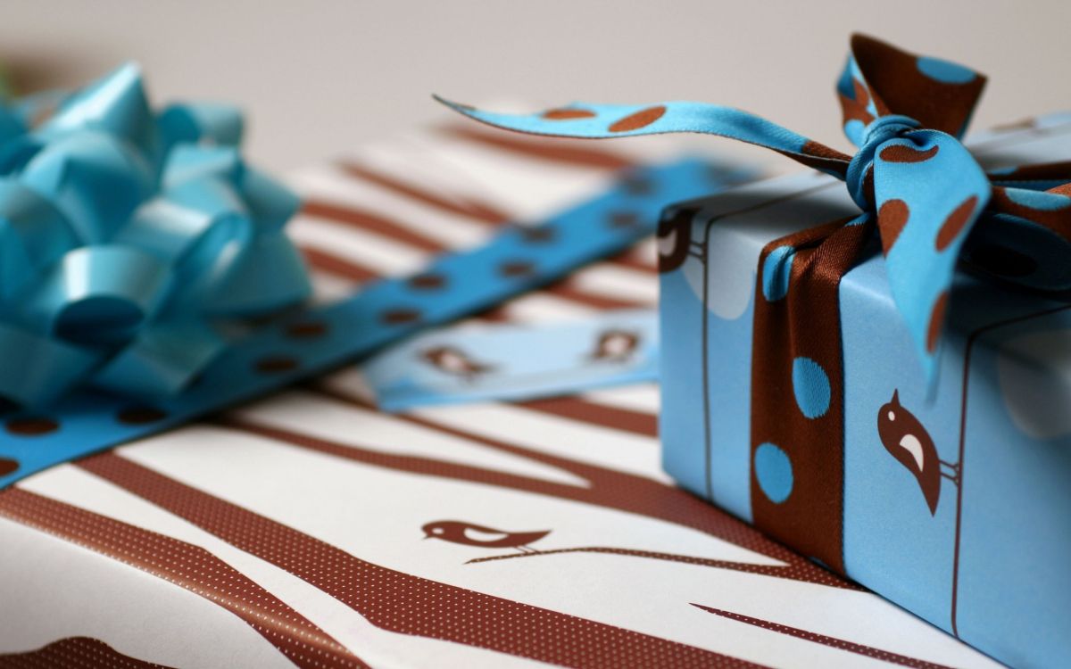 Gift, Box, Ribbon, Blue, Turquoise. Wallpaper in 5120x3200 Resolution
