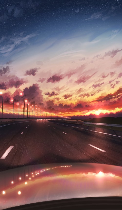 Image black asphalt road during sunset