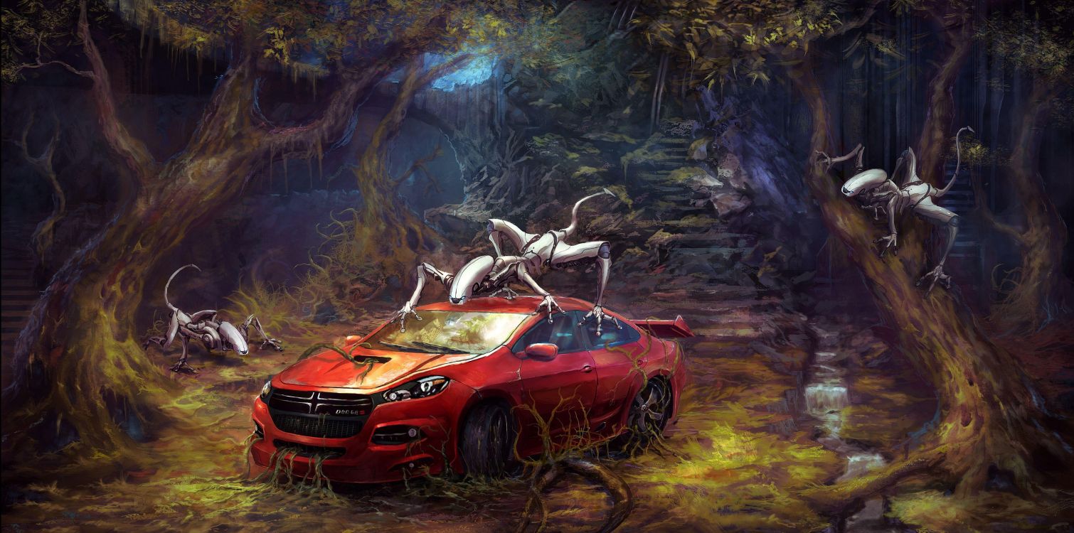 Roter Und Schwarzer Chevrolet-Camaro. Wallpaper in 4430x2200 Resolution