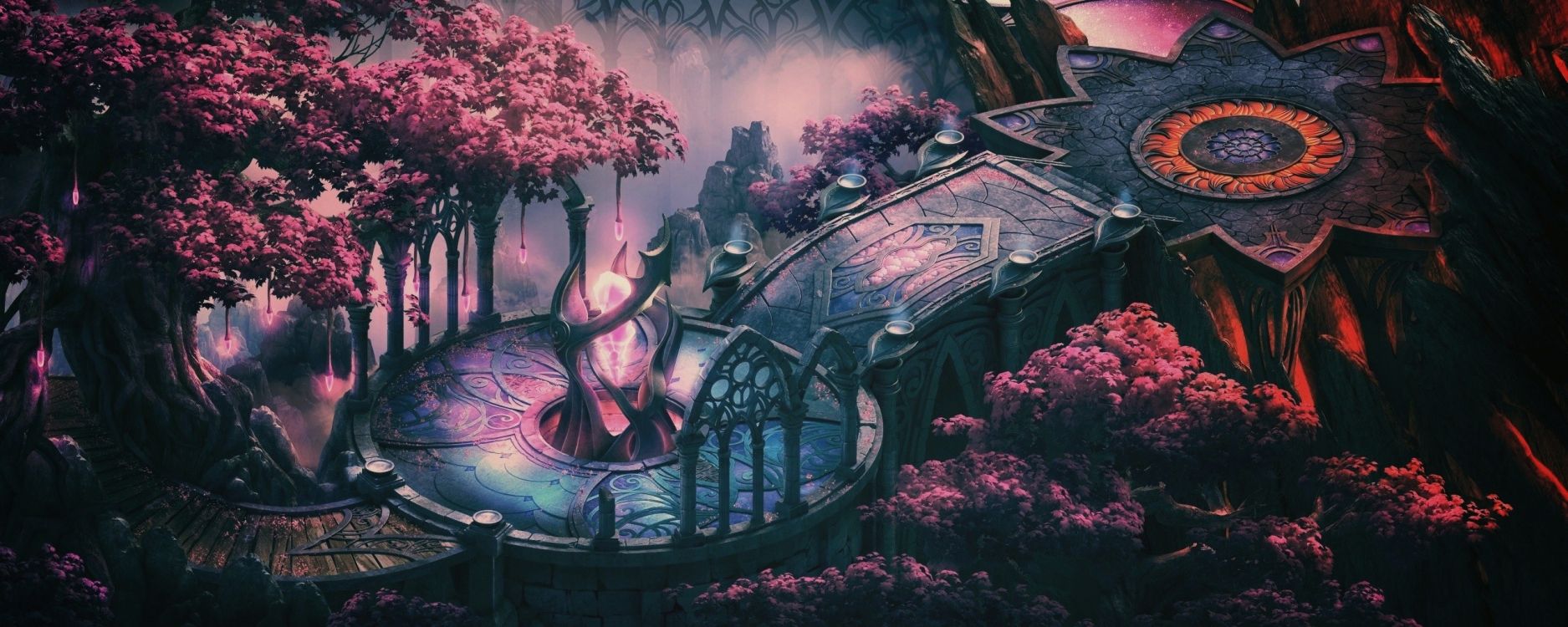 Arbre à Fleurs Rose et Blanc. Wallpaper in 2560x1024 Resolution