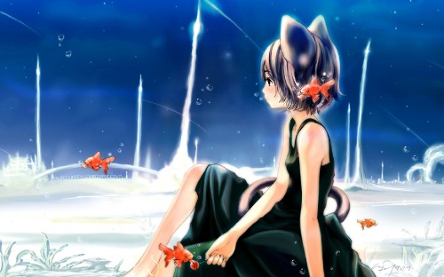 Image woman in black dress anime character