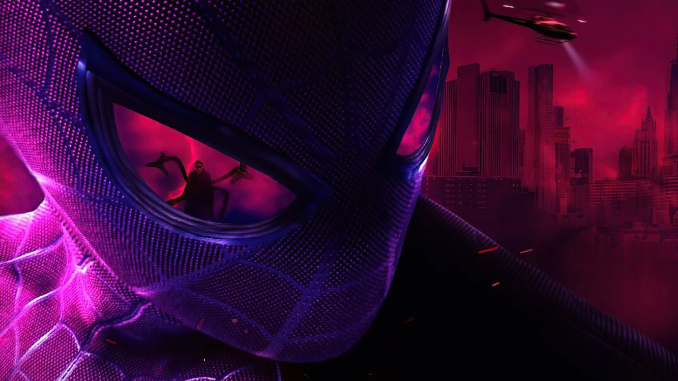 Spider-man: no Way Home, Spider-man, 汤姆*霍兰, 车灯, 紫色的 壁纸 5120x2880 允许