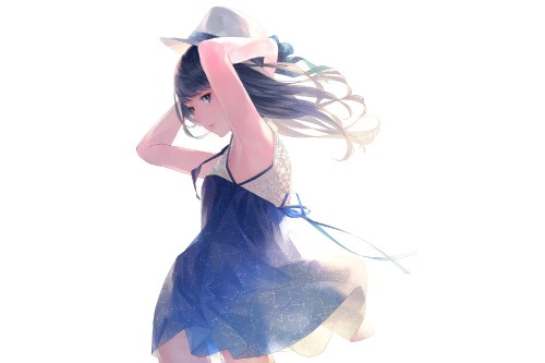 Image woman in blue and white dress anime character