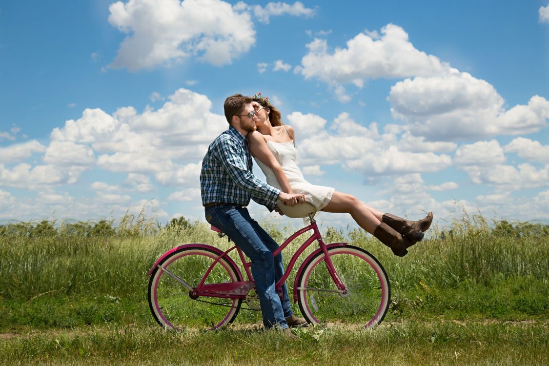 couple, romance, People in nature, bicycle, grassland