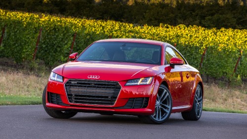 Image red audi coupe on road during daytime