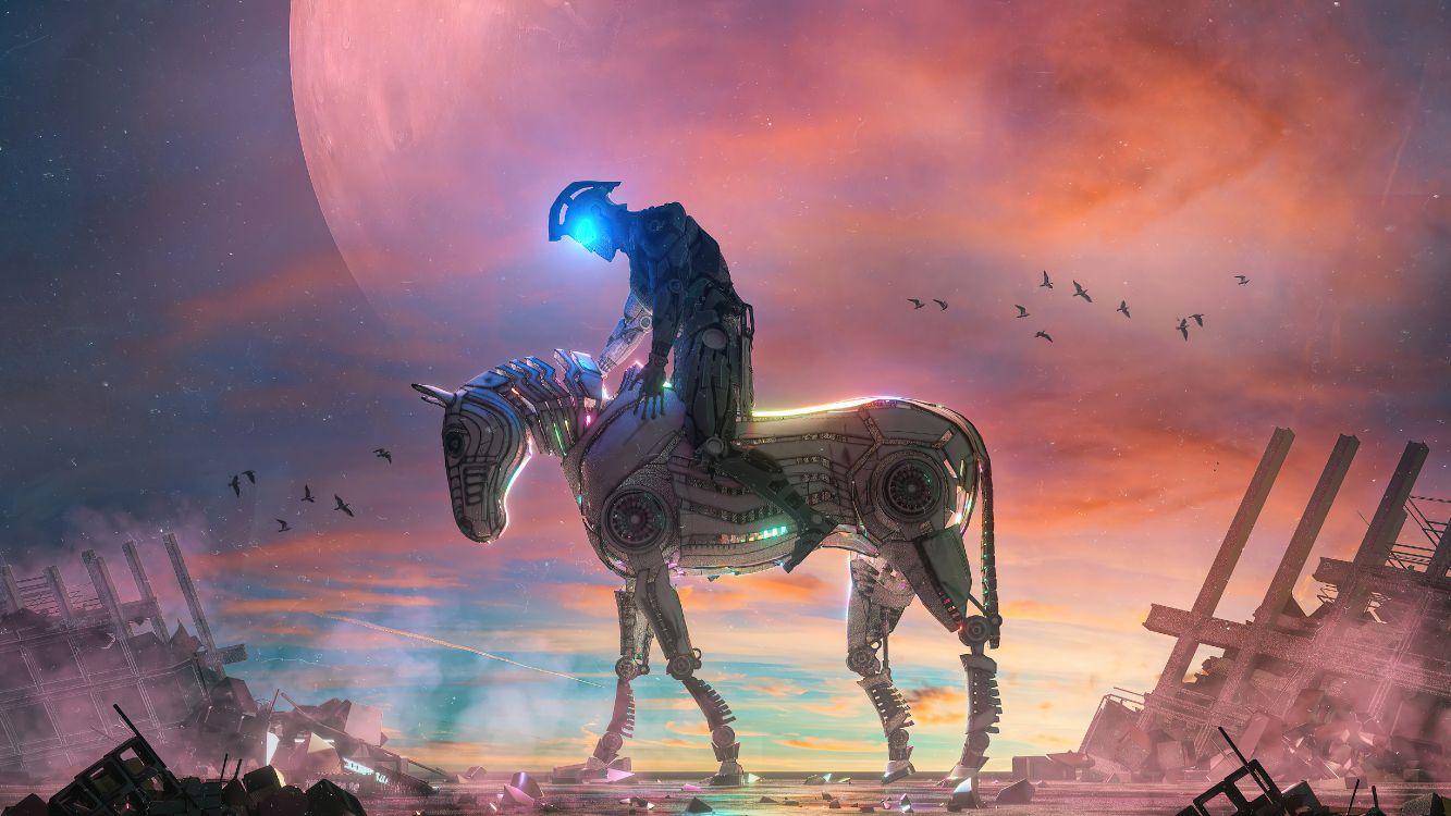 Caballo Cyborg, Arte Digital, Cyborg, Arte, Caballo de la Tachuela. Wallpaper in 5120x2880 Resolution
